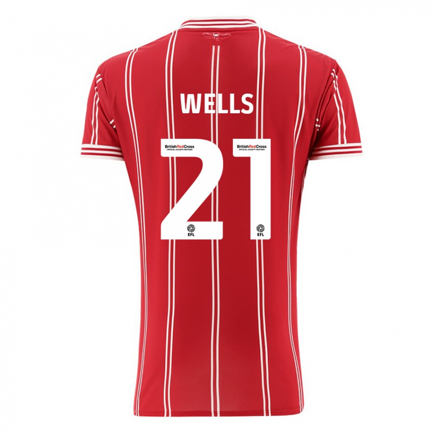 Børn Nahki Wells #21 Rød Hjemmebane Spillertrøjer 2023/24 Trøje T-Shirt