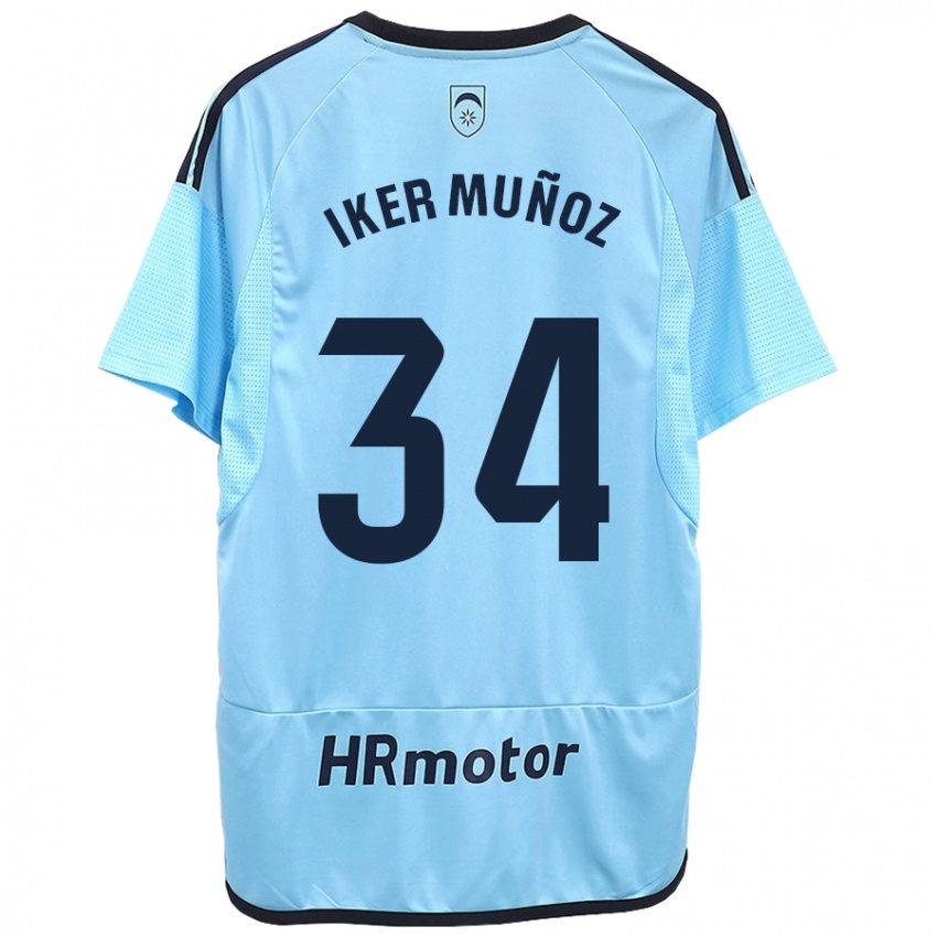 Børn Iker Muñoz #34 Blå Udebane Spillertrøjer 2023/24 Trøje T-Shirt