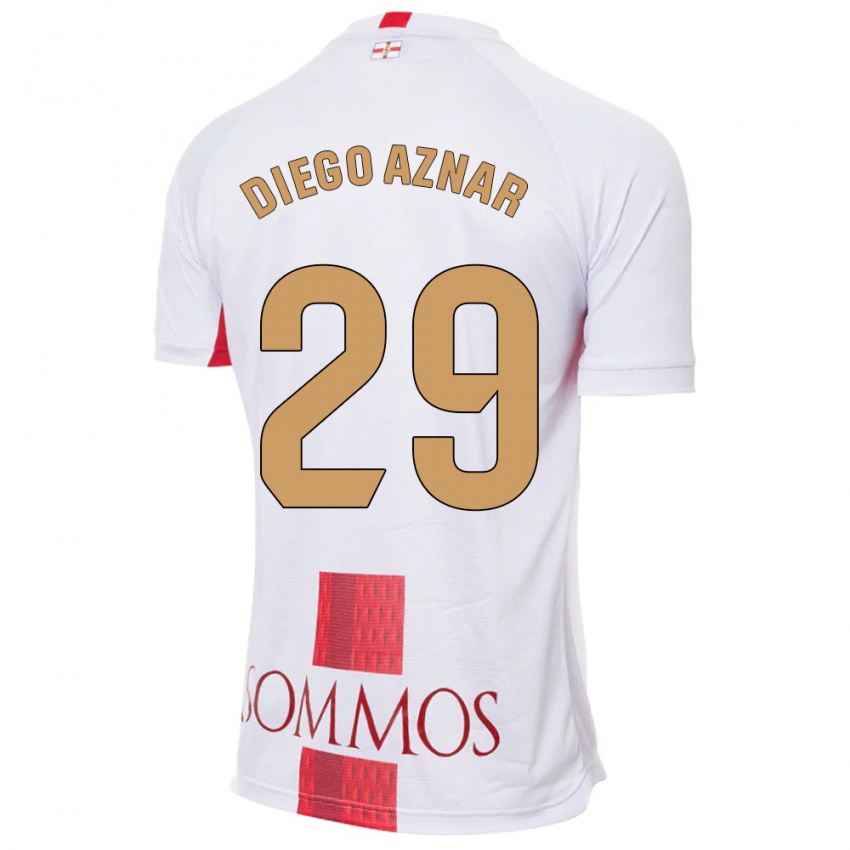 Børn Diego Aznar #29 Hvid Udebane Spillertrøjer 2023/24 Trøje T-Shirt