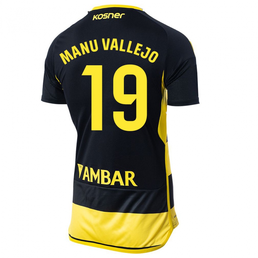 Børn Manu Vallejo #19 Sort Gul Udebane Spillertrøjer 2023/24 Trøje T-Shirt