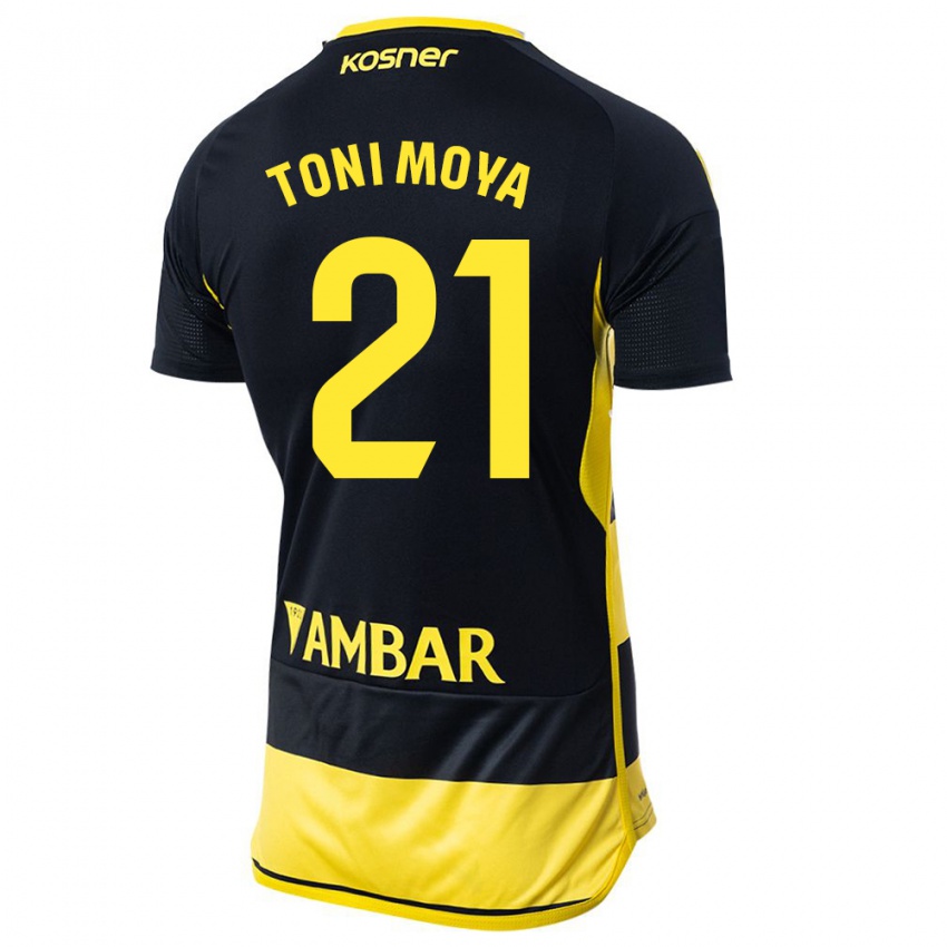 Børn Toni Moya #21 Sort Gul Udebane Spillertrøjer 2023/24 Trøje T-Shirt
