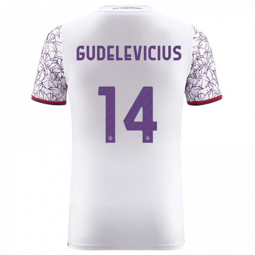 Børn Ernestas Gudelevicius #14 Hvid Udebane Spillertrøjer 2023/24 Trøje T-Shirt