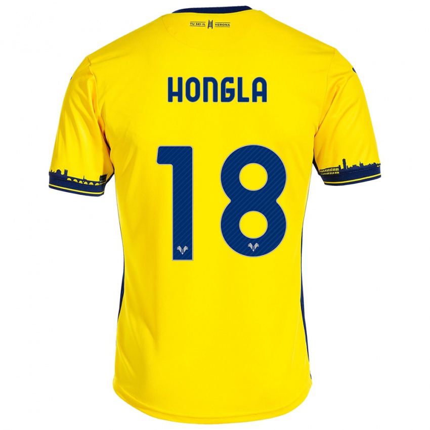 Børn Martin Hongla #18 Gul Udebane Spillertrøjer 2023/24 Trøje T-Shirt