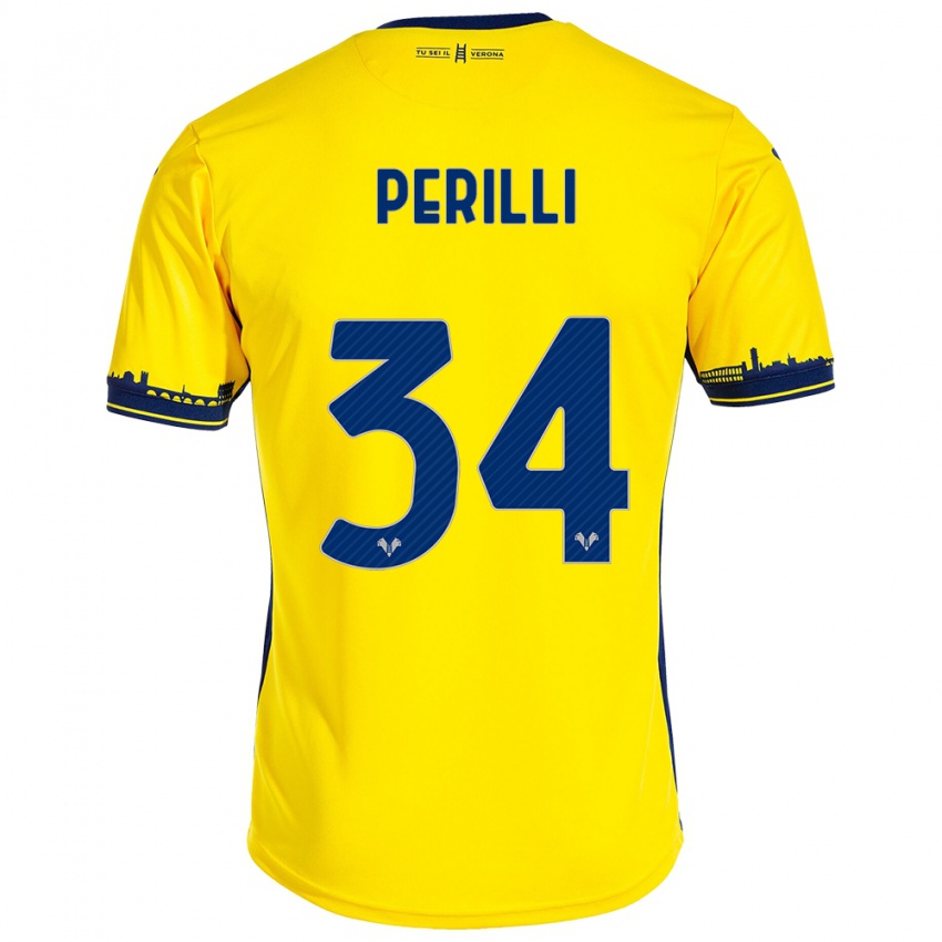 Børn Simone Perilli #34 Gul Udebane Spillertrøjer 2023/24 Trøje T-Shirt