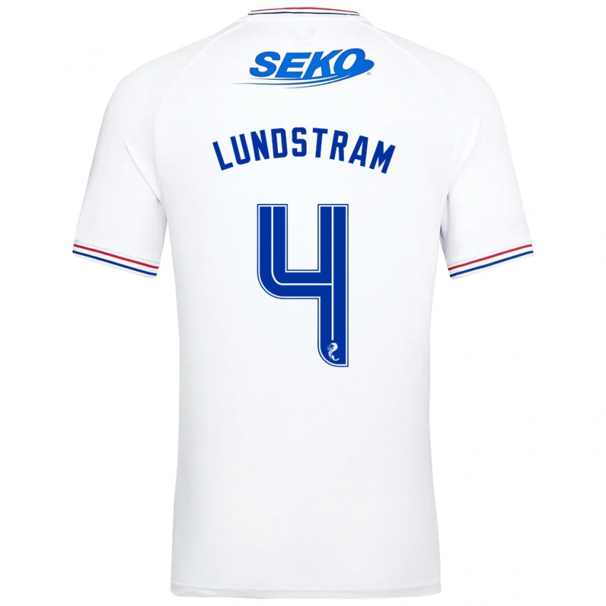 Børn John Lundstram #4 Hvid Udebane Spillertrøjer 2023/24 Trøje T-Shirt