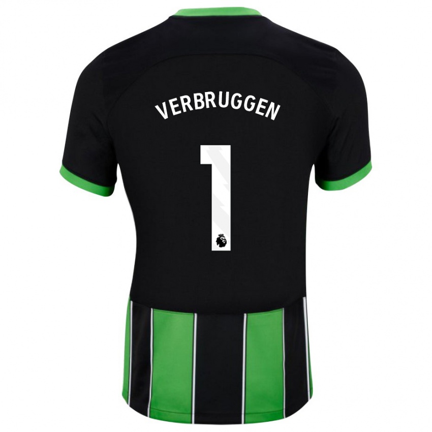 Børn Bart Verbruggen #1 Sort Grøn Udebane Spillertrøjer 2023/24 Trøje T-Shirt