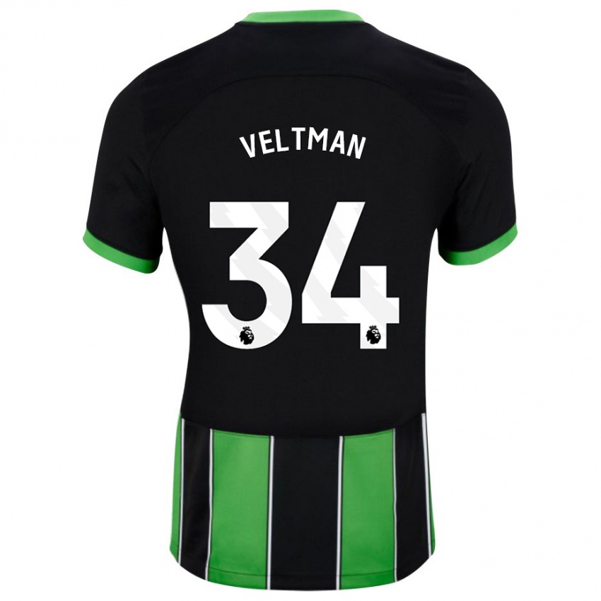 Børn Joël Veltman #34 Sort Grøn Udebane Spillertrøjer 2023/24 Trøje T-Shirt
