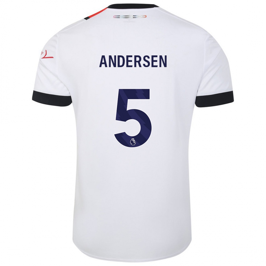 Børn Mads Andersen #5 Hvid Udebane Spillertrøjer 2023/24 Trøje T-Shirt