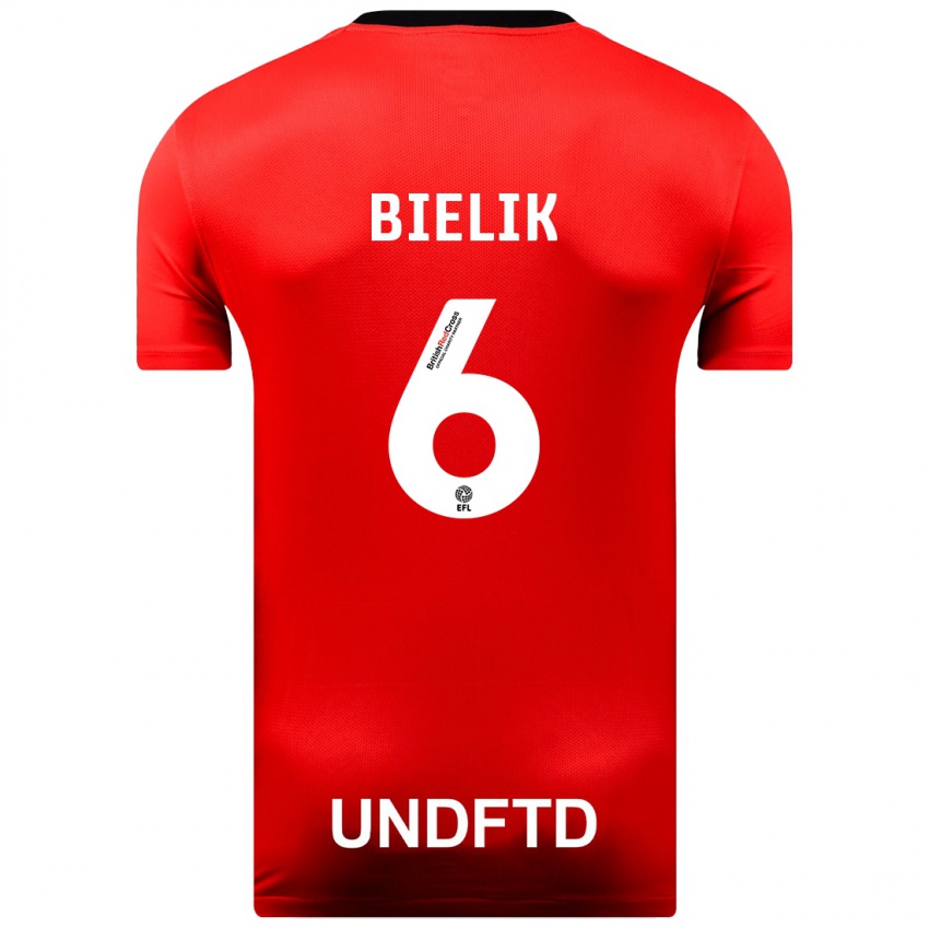 Børn Krystian Bielik #6 Rød Udebane Spillertrøjer 2023/24 Trøje T-Shirt