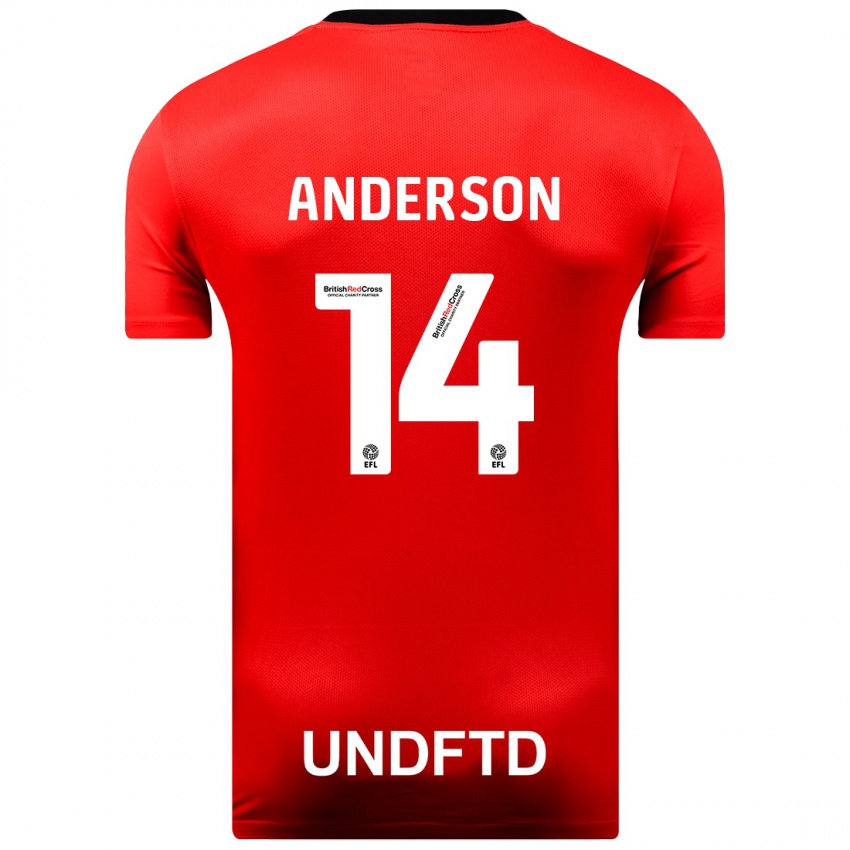 Børn Keshi Anderson #14 Rød Udebane Spillertrøjer 2023/24 Trøje T-Shirt