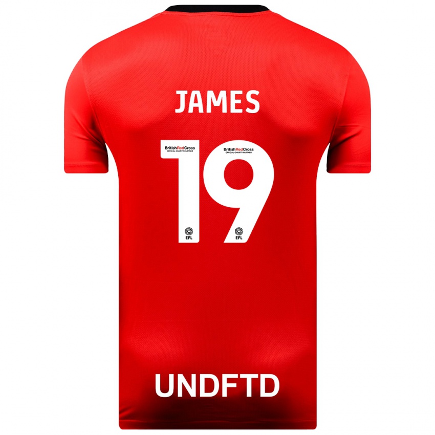 Børn Jordan James #19 Rød Udebane Spillertrøjer 2023/24 Trøje T-Shirt