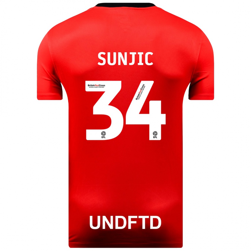 Børn Ivan Sunjic #34 Rød Udebane Spillertrøjer 2023/24 Trøje T-Shirt