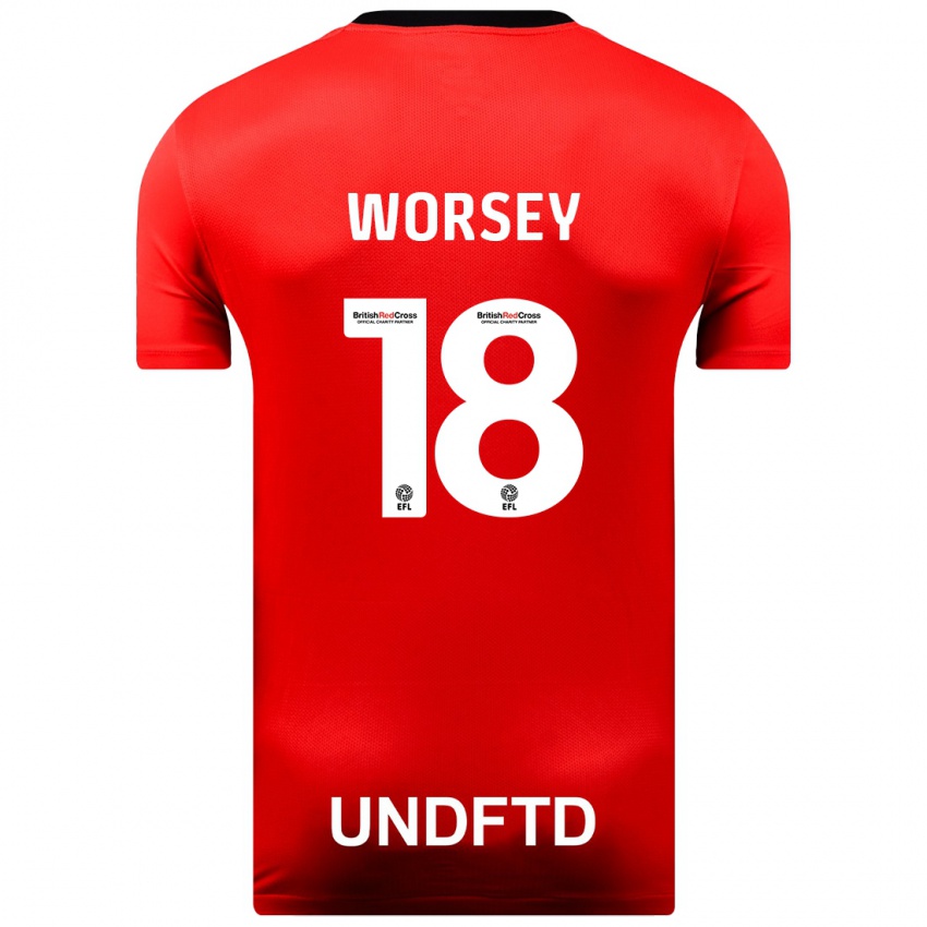 Børn Louanne Worsey #18 Rød Udebane Spillertrøjer 2023/24 Trøje T-Shirt