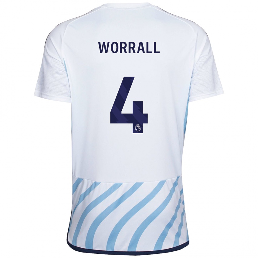 Børn Joe Worrall #4 Hvid Blå Udebane Spillertrøjer 2023/24 Trøje T-Shirt