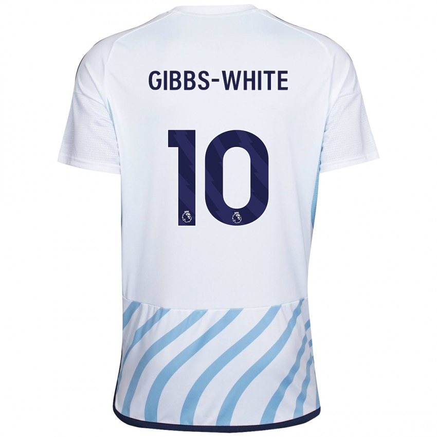 Børn Morgan Gibbs-White #10 Hvid Blå Udebane Spillertrøjer 2023/24 Trøje T-Shirt