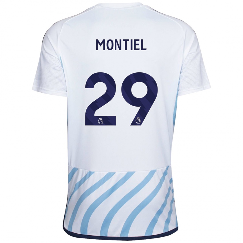 Børn Gonzalo Montiel #29 Hvid Blå Udebane Spillertrøjer 2023/24 Trøje T-Shirt
