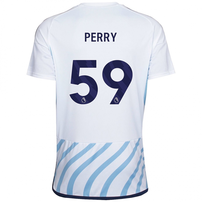 Børn Ben Perry #59 Hvid Blå Udebane Spillertrøjer 2023/24 Trøje T-Shirt