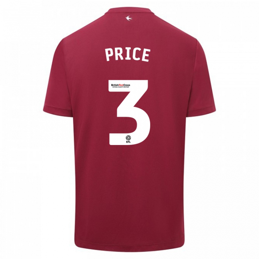 Børn Ffion Price #3 Rød Udebane Spillertrøjer 2023/24 Trøje T-Shirt