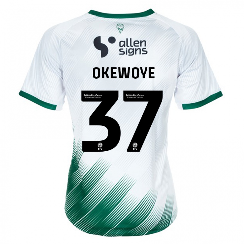 Børn Gbolahan Okewoye #37 Hvid Udebane Spillertrøjer 2023/24 Trøje T-Shirt