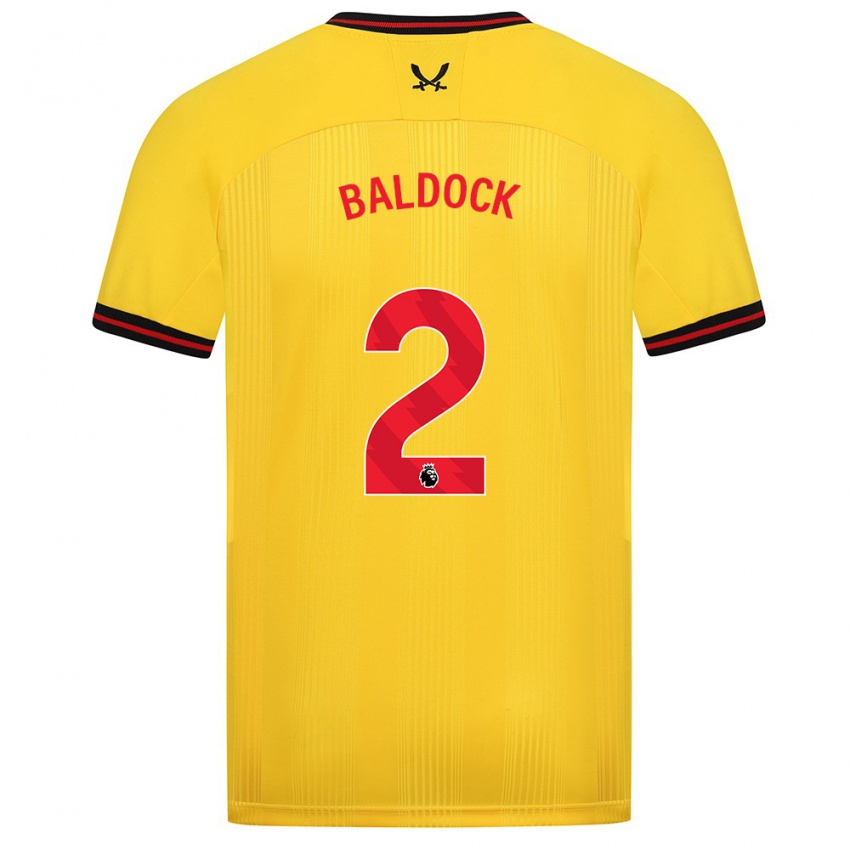 Børn George Baldock #2 Gul Udebane Spillertrøjer 2023/24 Trøje T-Shirt