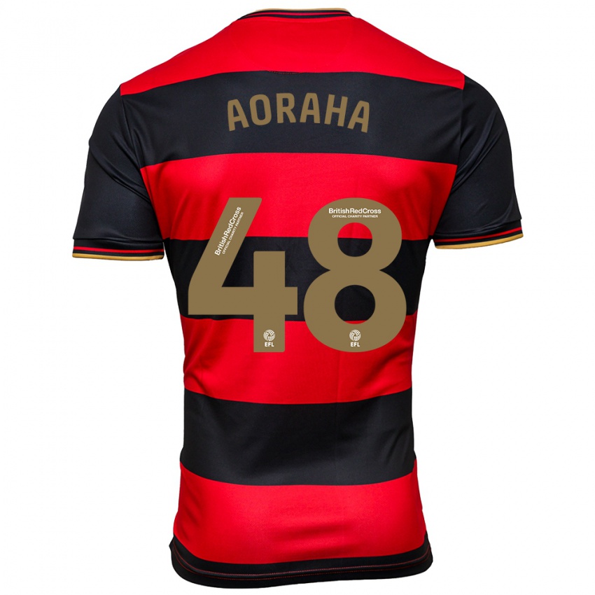 Børn Alexander Aoraha #48 Sort Rød Udebane Spillertrøjer 2023/24 Trøje T-Shirt