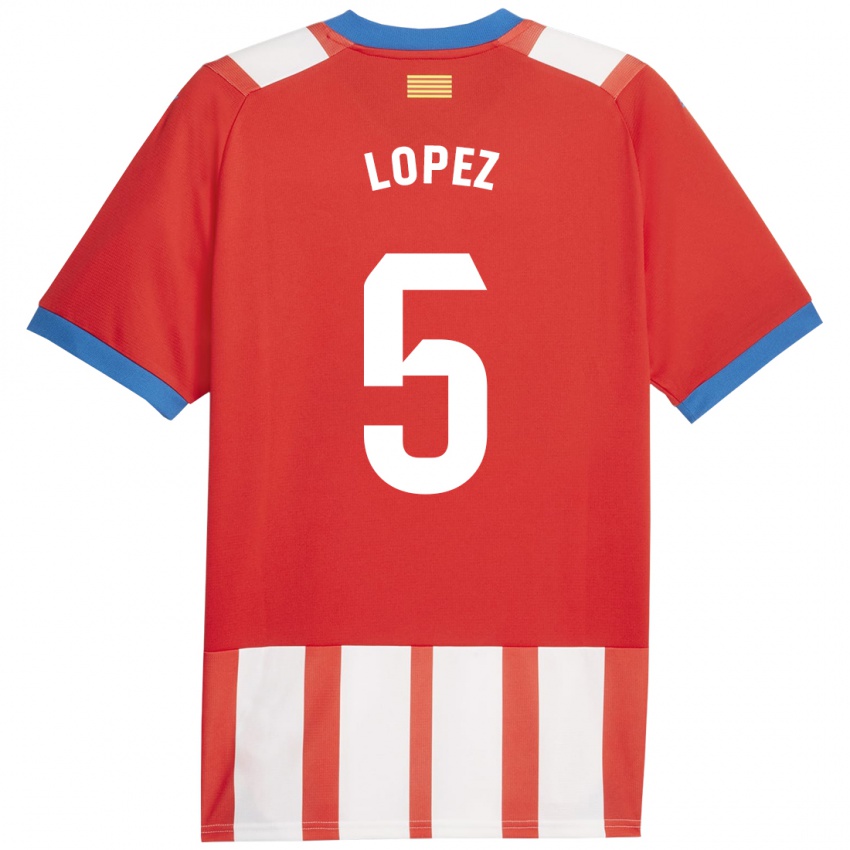 Mænd David López #5 Rød Hvid Hjemmebane Spillertrøjer 2023/24 Trøje T-Shirt