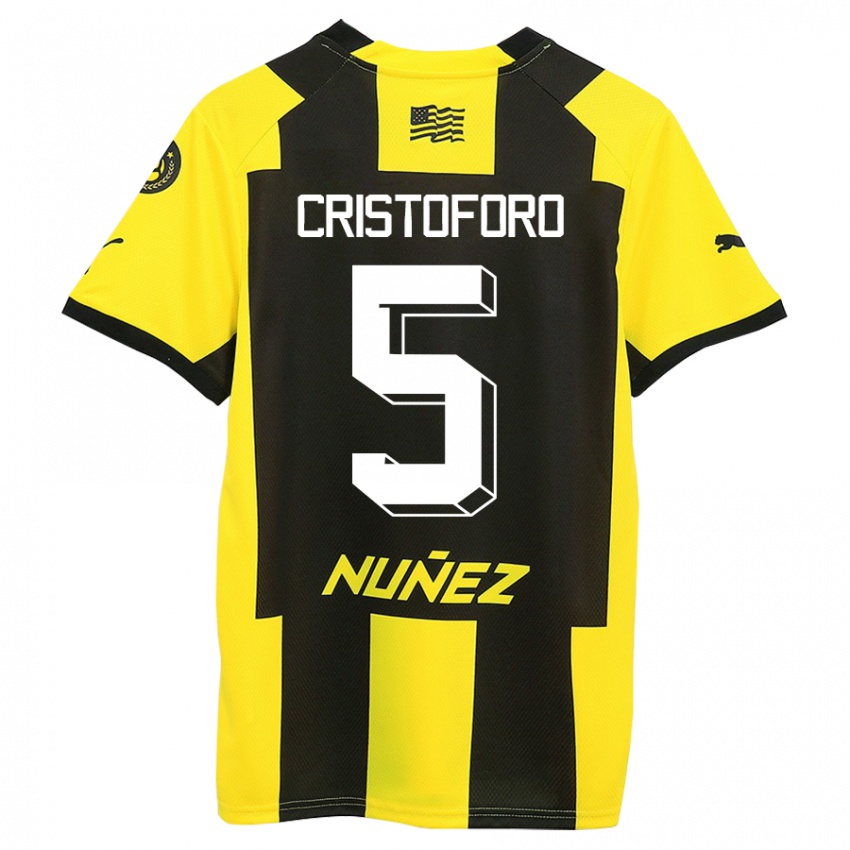 Mænd Sebastián Cristóforo #5 Gul Sort Hjemmebane Spillertrøjer 2023/24 Trøje T-Shirt