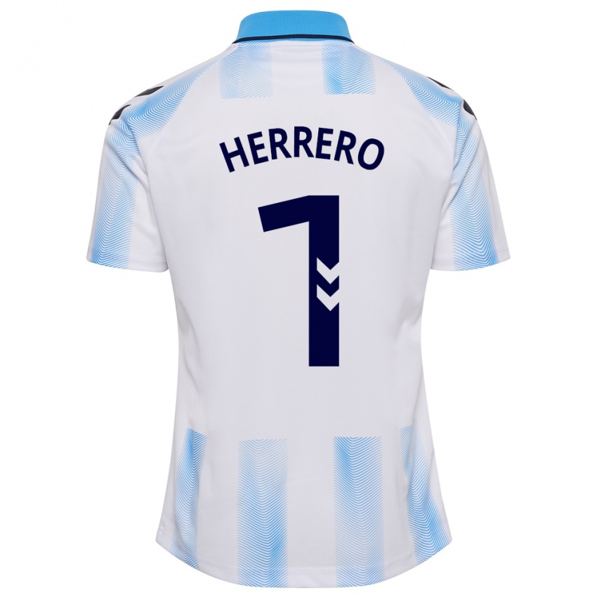 Mænd Alfonso Herrero #1 Hvid Blå Hjemmebane Spillertrøjer 2023/24 Trøje T-Shirt