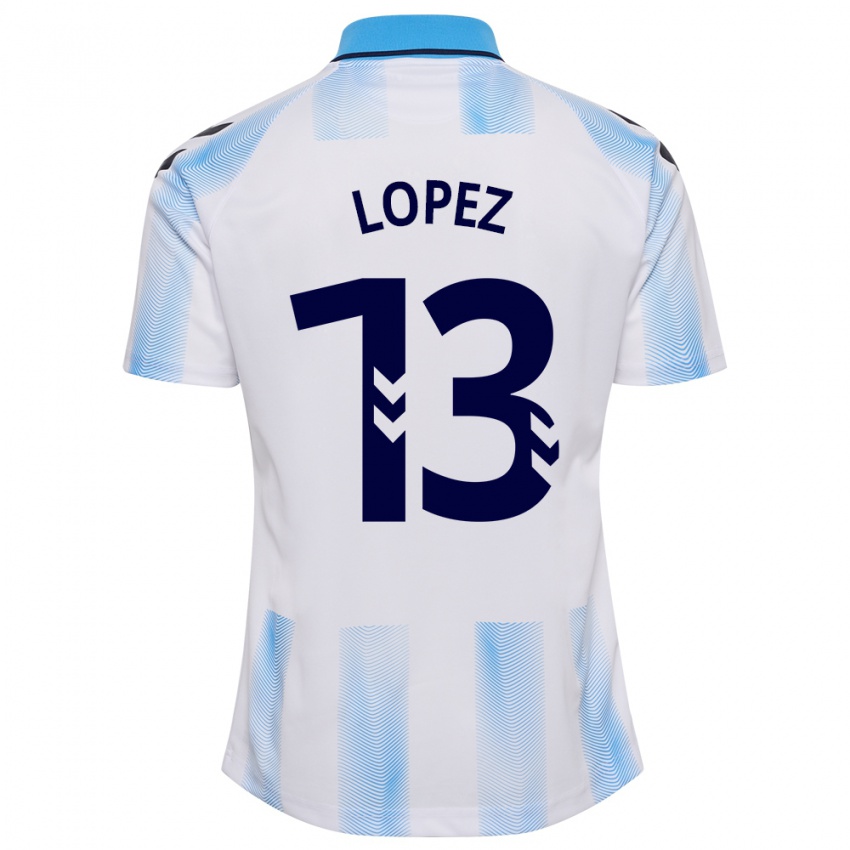 Mænd Carlos López #13 Hvid Blå Hjemmebane Spillertrøjer 2023/24 Trøje T-Shirt