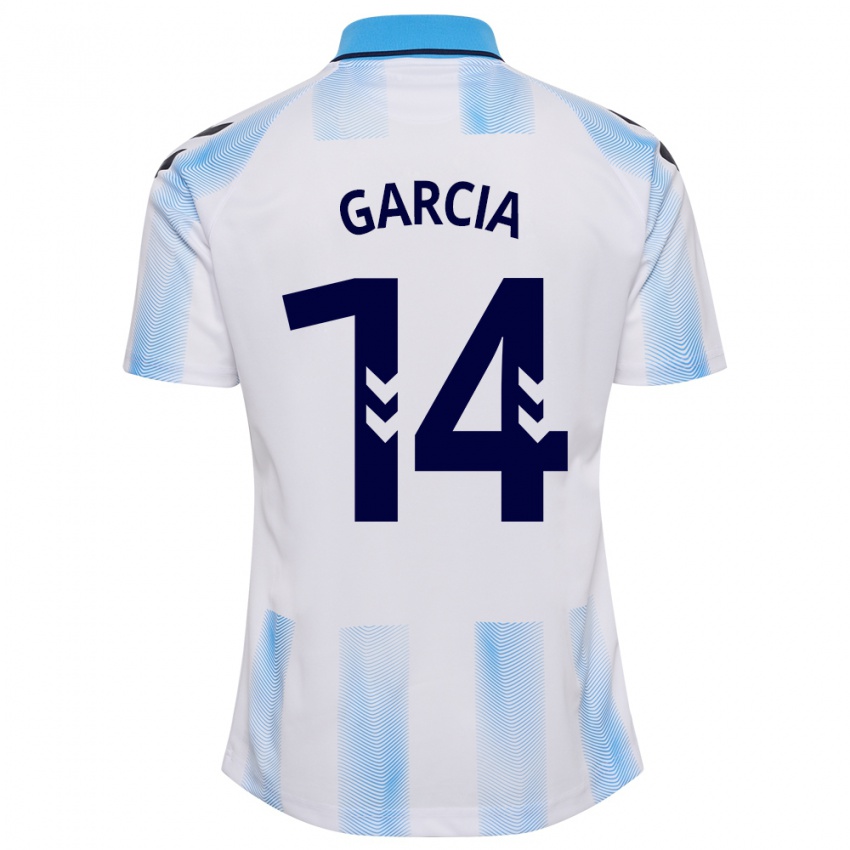 Mænd Víctor García #14 Hvid Blå Hjemmebane Spillertrøjer 2023/24 Trøje T-Shirt