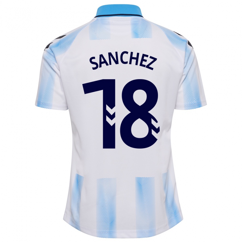 Mænd Dani Sánchez #18 Hvid Blå Hjemmebane Spillertrøjer 2023/24 Trøje T-Shirt