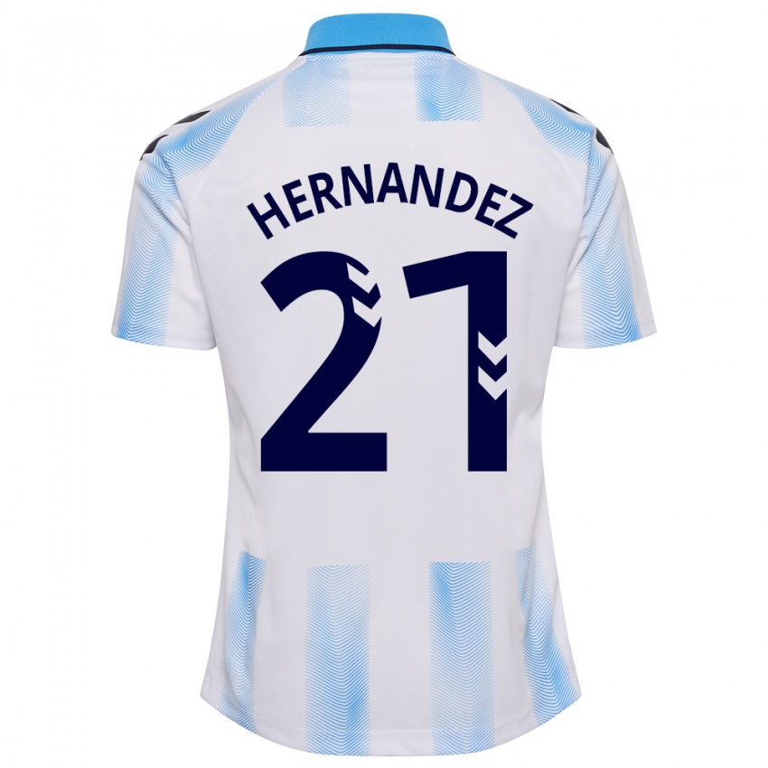 Mænd Juan Hernández #21 Hvid Blå Hjemmebane Spillertrøjer 2023/24 Trøje T-Shirt