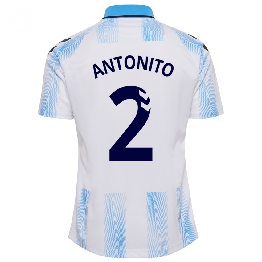 Mænd Antoñito #2 Hvid Blå Hjemmebane Spillertrøjer 2023/24 Trøje T-Shirt