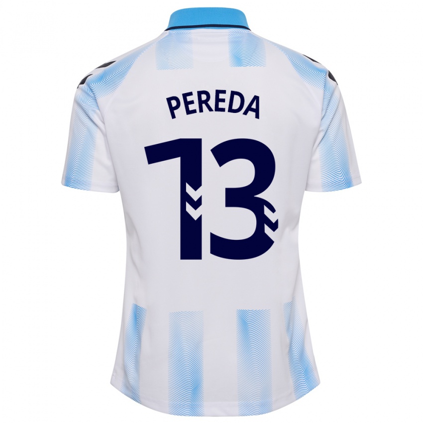 Mænd Adrián Pereda #13 Hvid Blå Hjemmebane Spillertrøjer 2023/24 Trøje T-Shirt