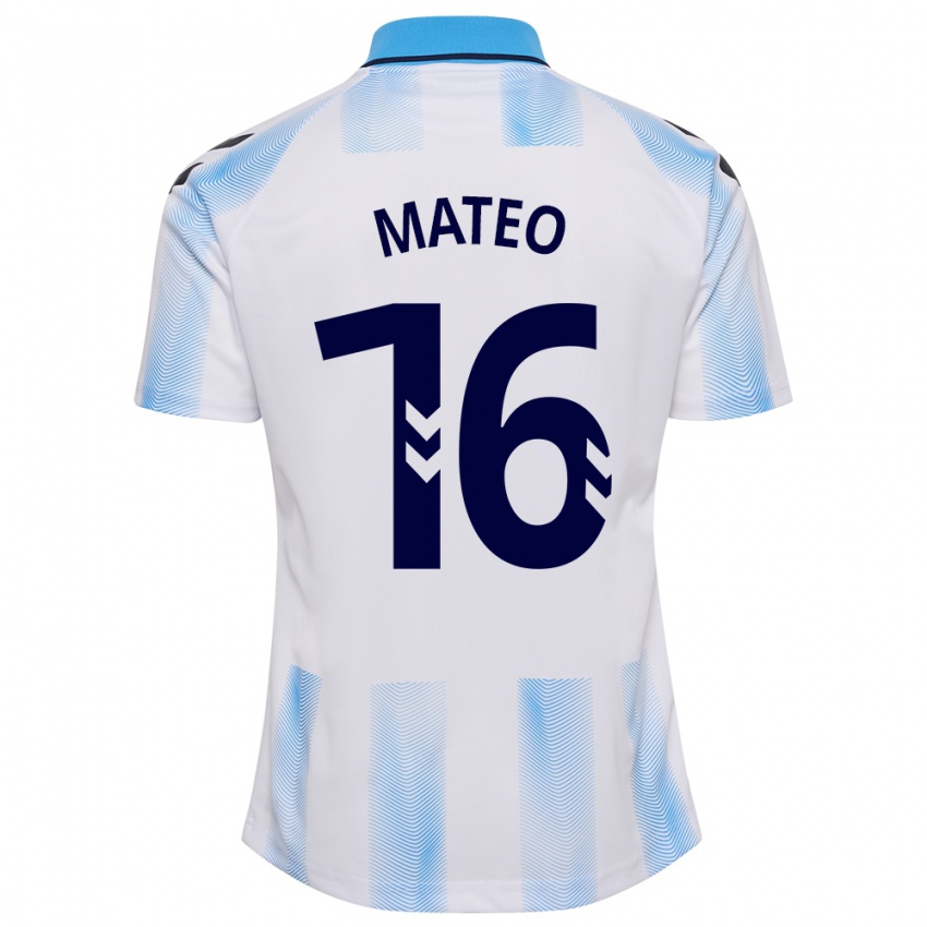 Mænd Ángel Mateo #16 Hvid Blå Hjemmebane Spillertrøjer 2023/24 Trøje T-Shirt