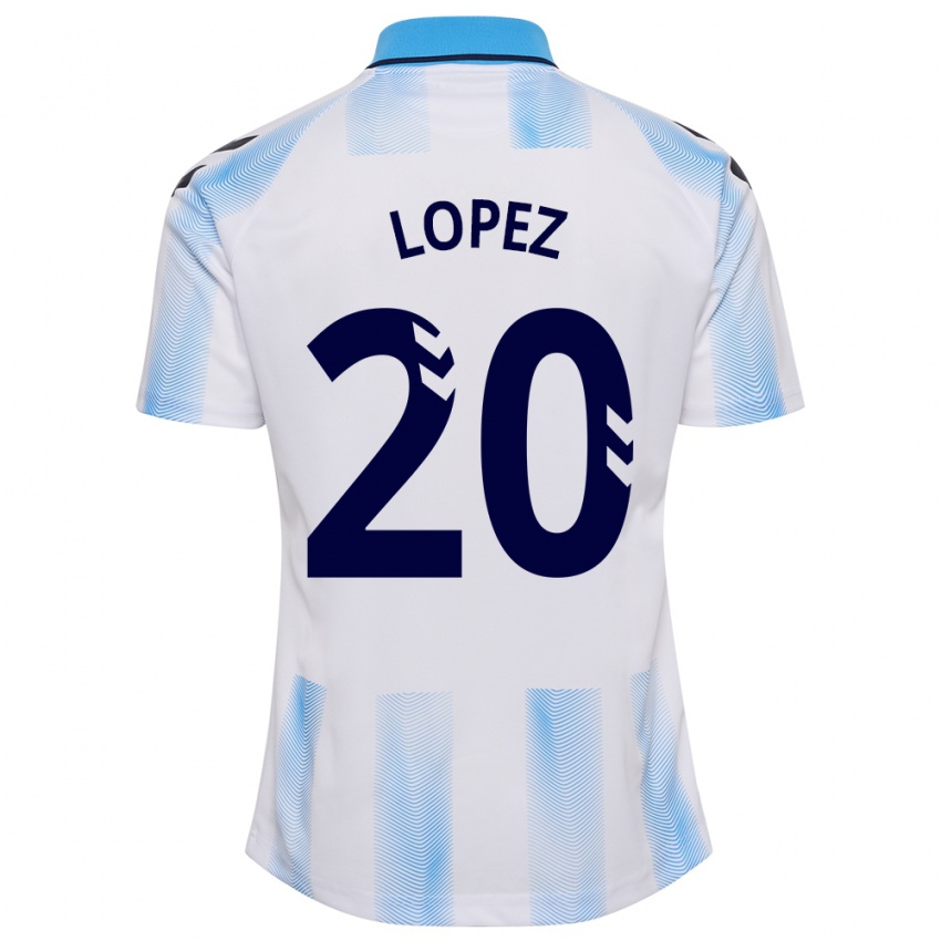 Mænd Adri López #20 Hvid Blå Hjemmebane Spillertrøjer 2023/24 Trøje T-Shirt