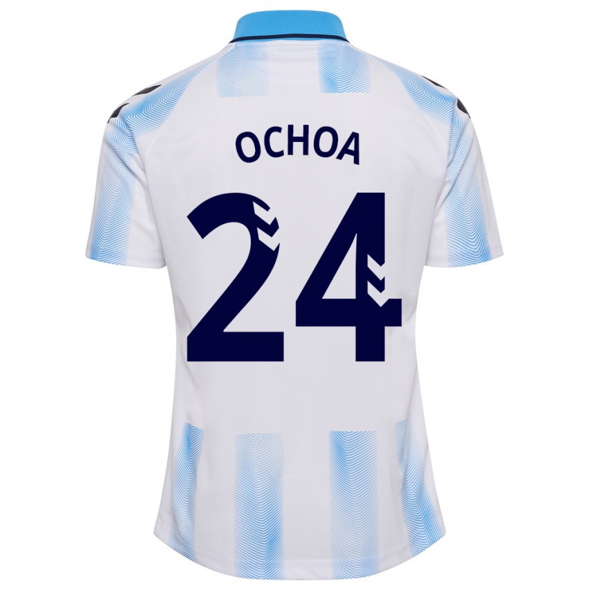 Mænd Aarón Ochoa #24 Hvid Blå Hjemmebane Spillertrøjer 2023/24 Trøje T-Shirt