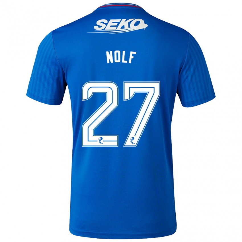 Mænd Madeline Nolf #27 Blå Hjemmebane Spillertrøjer 2023/24 Trøje T-Shirt