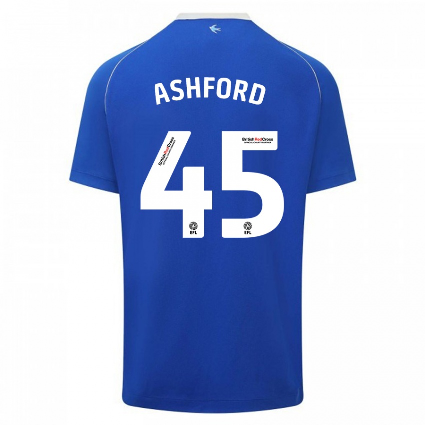 Mænd Cian Ashford #45 Blå Hjemmebane Spillertrøjer 2023/24 Trøje T-Shirt