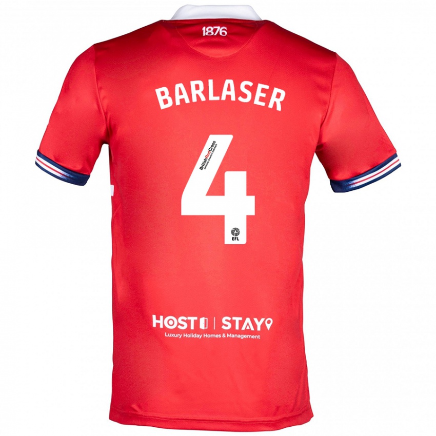 Mænd Dan Barlaser #4 Rød Hjemmebane Spillertrøjer 2023/24 Trøje T-Shirt