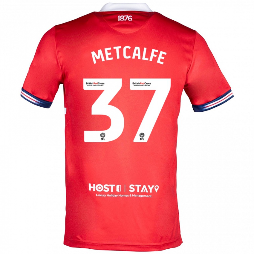 Mænd Max Metcalfe #37 Rød Hjemmebane Spillertrøjer 2023/24 Trøje T-Shirt