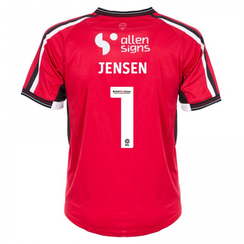 Mænd Lukas Jensen #1 Rød Hjemmebane Spillertrøjer 2023/24 Trøje T-Shirt