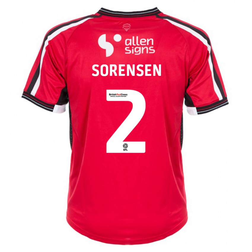 Mænd Lasse Sörensen #2 Rød Hjemmebane Spillertrøjer 2023/24 Trøje T-Shirt