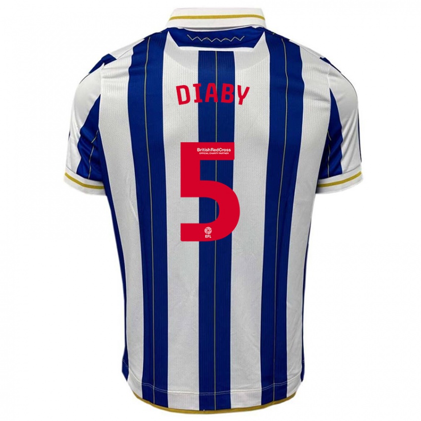 Mænd Bambo Diaby #5 Blå Hvid Hjemmebane Spillertrøjer 2023/24 Trøje T-Shirt