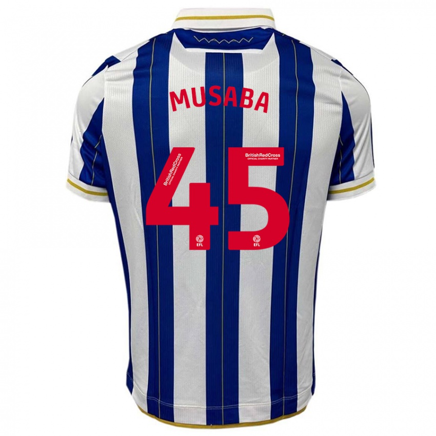 Mænd Anthony Musaba #45 Blå Hvid Hjemmebane Spillertrøjer 2023/24 Trøje T-Shirt