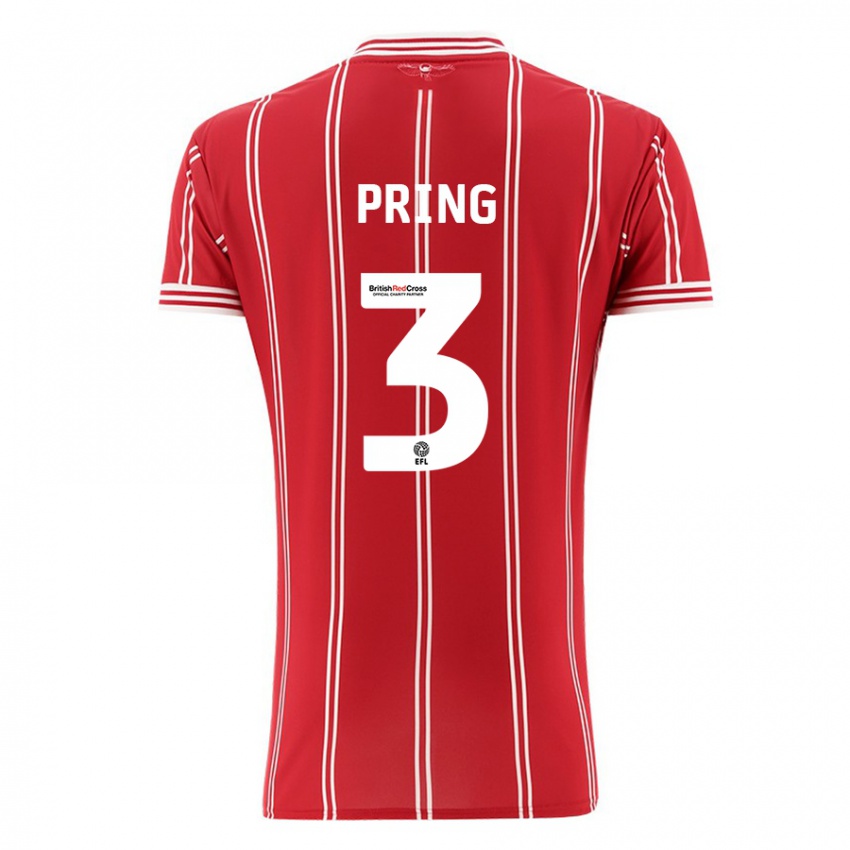 Mænd Cameron Pring #3 Rød Hjemmebane Spillertrøjer 2023/24 Trøje T-Shirt