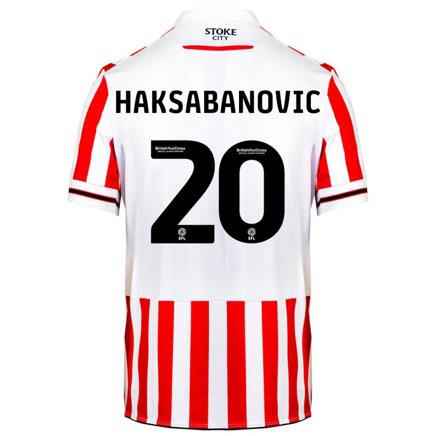 Mænd Sead Hakšabanović #20 Rød Hvid Hjemmebane Spillertrøjer 2023/24 Trøje T-Shirt