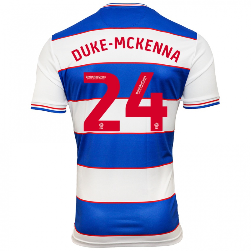 Mænd Stephen Duke-Mckenna #24 Hvid Blå Hjemmebane Spillertrøjer 2023/24 Trøje T-Shirt