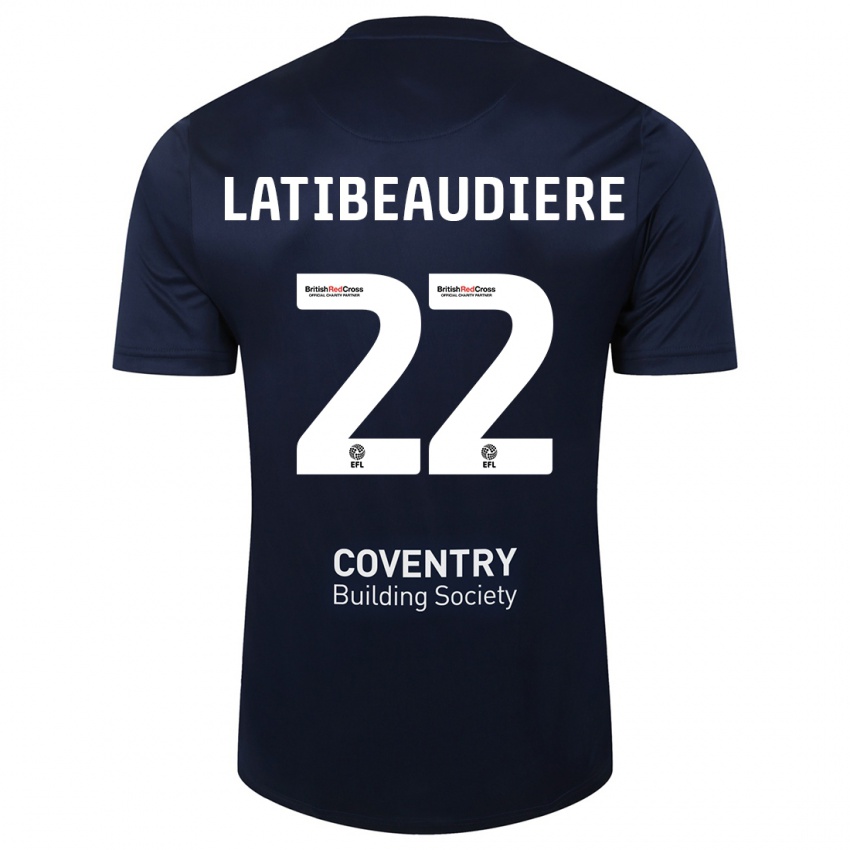 Mænd Joel Latibeaudiere #22 Rød Flåde Udebane Spillertrøjer 2023/24 Trøje T-Shirt