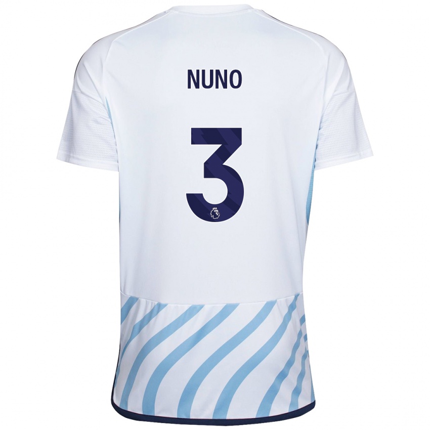 Mænd Nuno Tavares #3 Hvid Blå Udebane Spillertrøjer 2023/24 Trøje T-Shirt